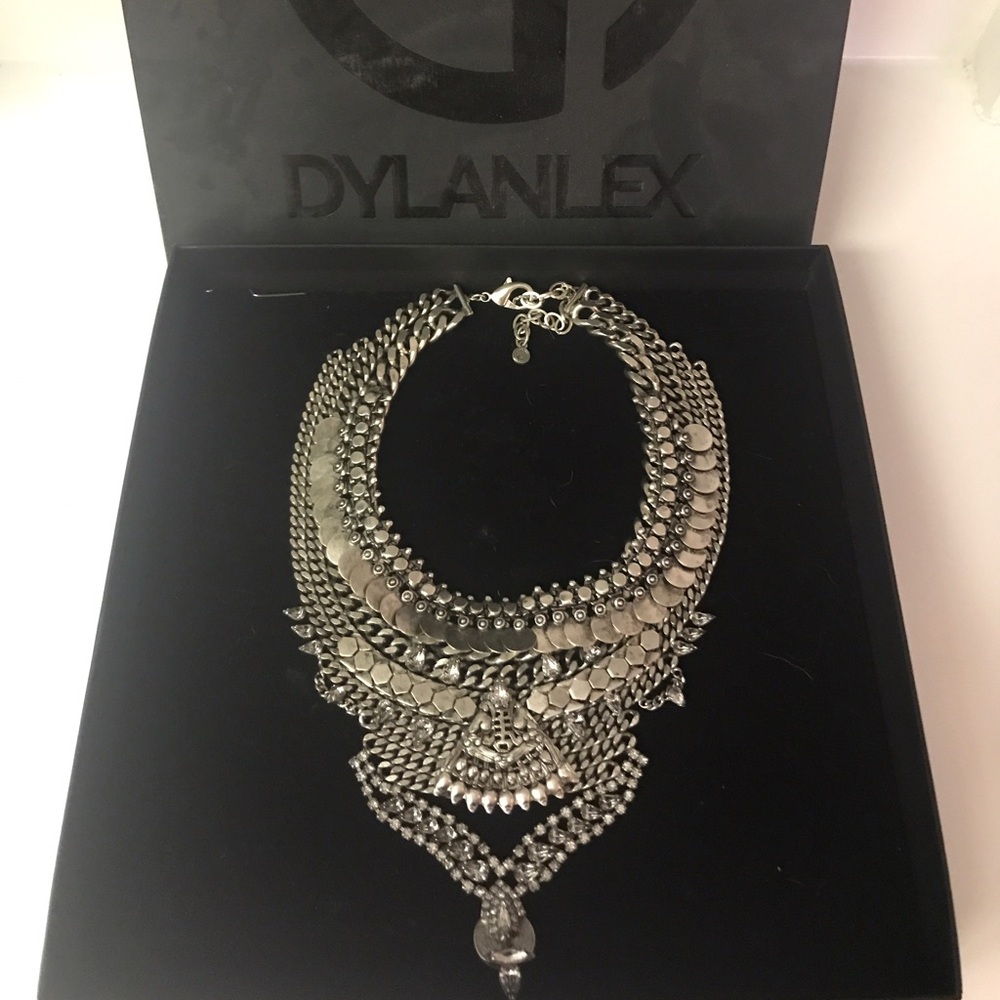 Dylanlex Silver Statement Necklace - Layered Tribal Bib